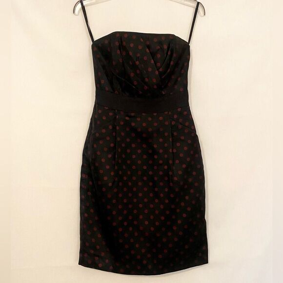 White House Black Market Strapless Elegant Black and Red Polka Dot Dress Size 2 - Picture 3 of 15